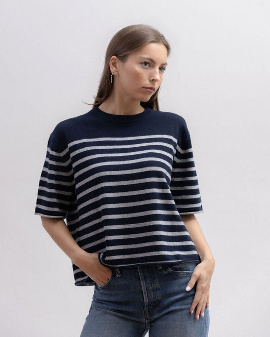 Pull MC col rond L NEW NAVY + GREY PEARL