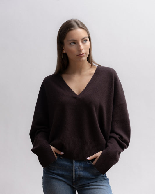 JOELLE V-NECK Pull Fin col V Tree Bark
